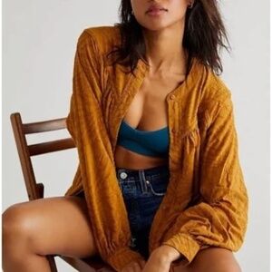 Free People Can't Stop Dreaming Flowy Pleated Tunic in Bronze XS